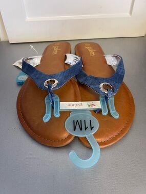 Palms Teal Strap with Silver Circle Brown Footbed Sandals Thong Flip Flop Sz 11M